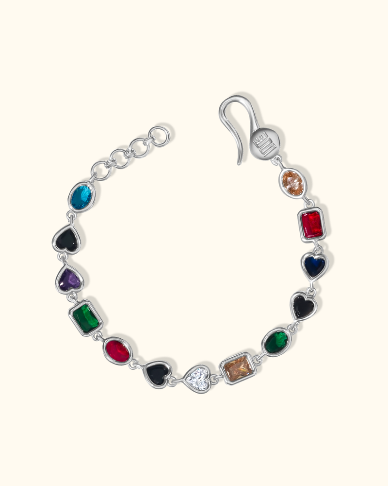 ERA LINK bracelet with multi-colored CZ stones, high-rhodium finish – handcrafted men's designer jewelry by Wrong Era
