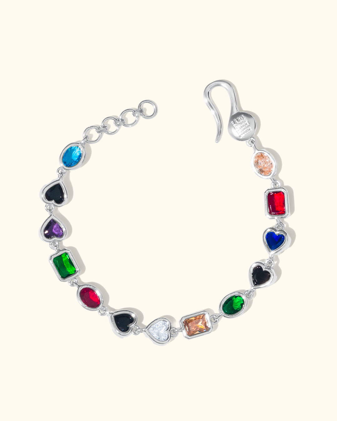 ERA LINK bracelet with multi-colored CZ stones, high-rhodium finish – handcrafted men's designer jewelry by Wrong Era