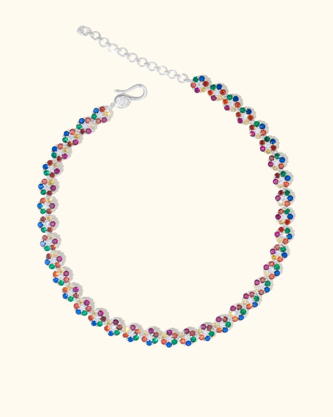 HALO multi tennis chain with rainbow CZ stones, rhodium plating - handcrafted men's designer jewelry by Wrong Era