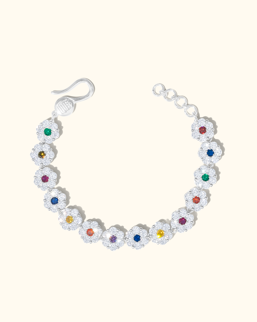 HALO TENNIS bracelet with white CZ stones and finished with a vibrant center CZ stone, rhodium plating – handcrafted men's designer jewelry by Wrong Era