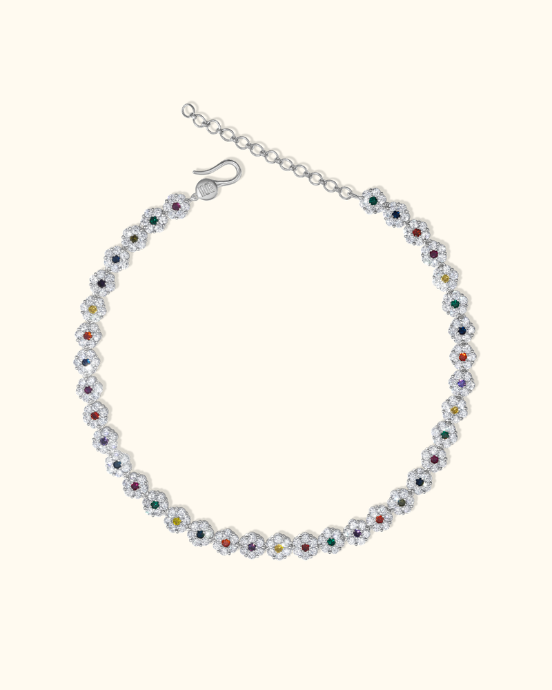 HALO TENNIS chain with white CZ stones and finished with a vibrant centre CZ stone, rhodium plating – handcrafted men's designer jewellery by Wrong Era