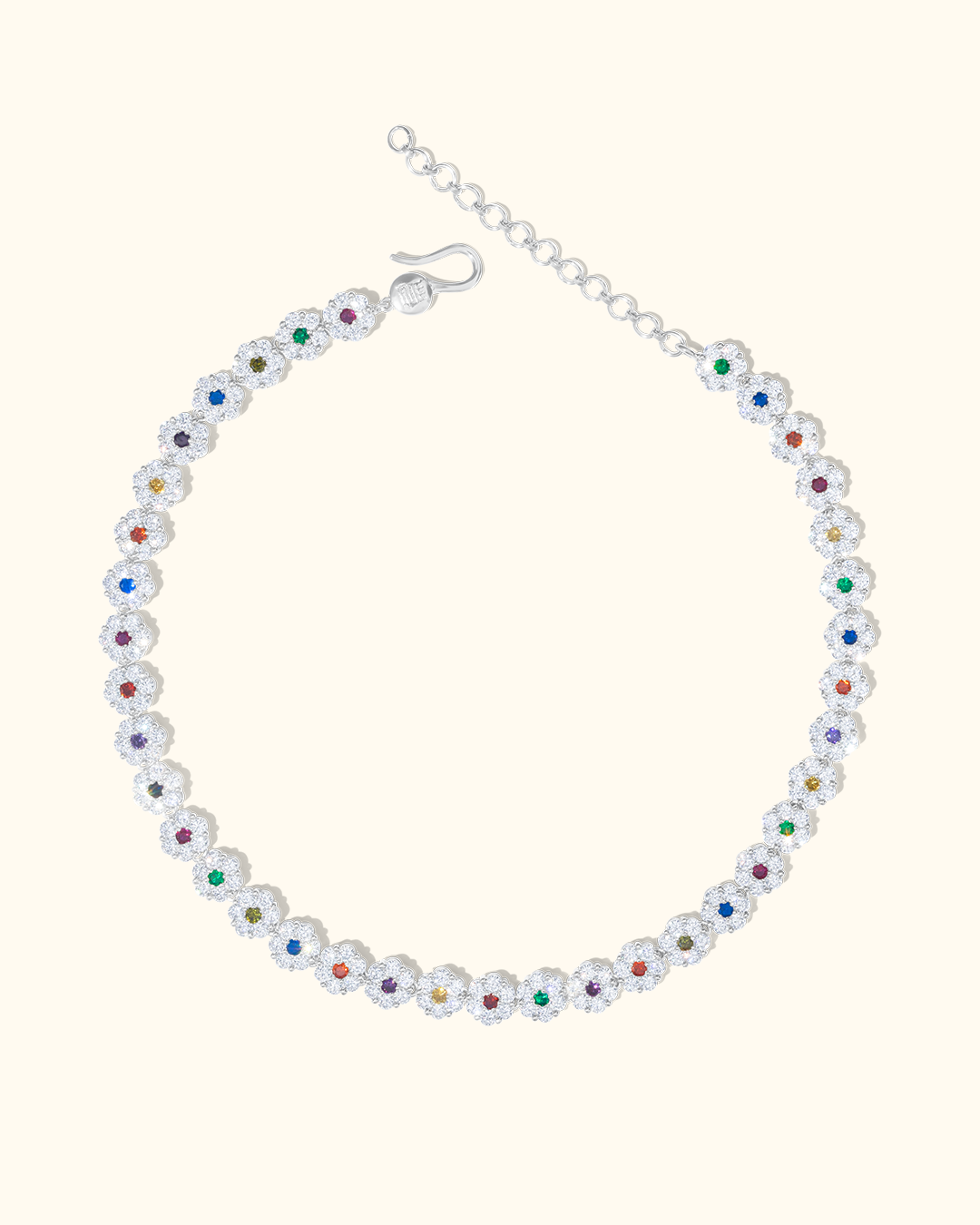 HALO TENNIS chain with white CZ stones and finished with a vibrant center CZ stone, rhodium plating – handcrafted men's designer jewelry by Wrong Era