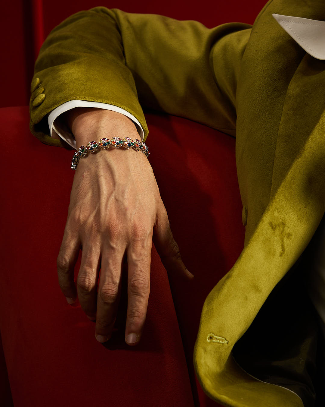 Close-up of model wearing HALO MULTI TENNIS Bracelet - by Wrong Era