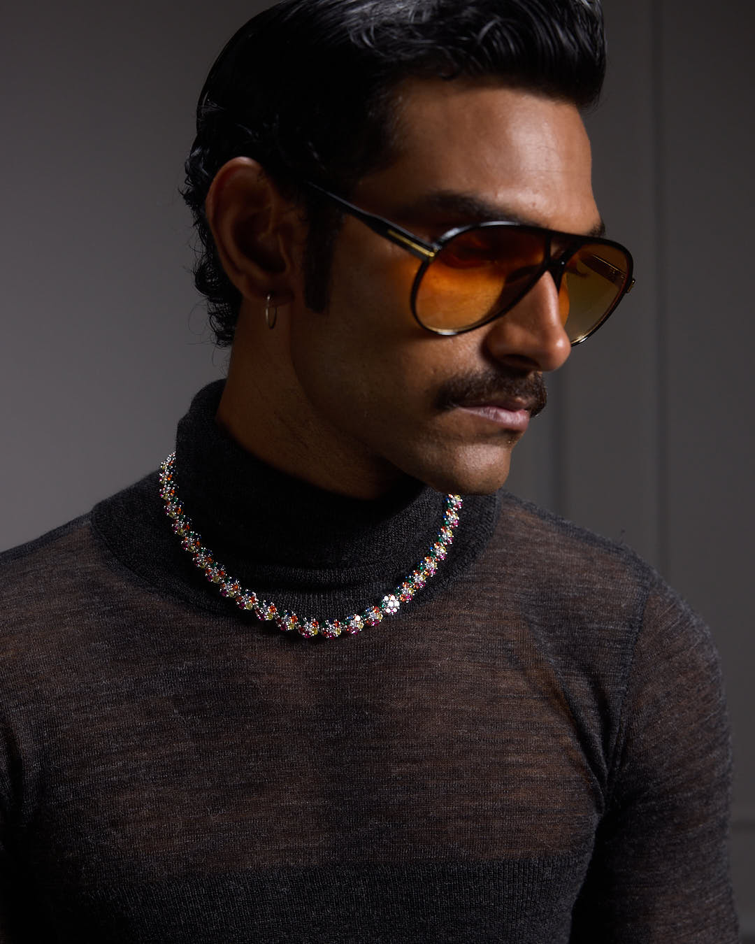 Model wearing HALO MULTI TENNIS Chain styled for luxury street fashion - by Wrong Era