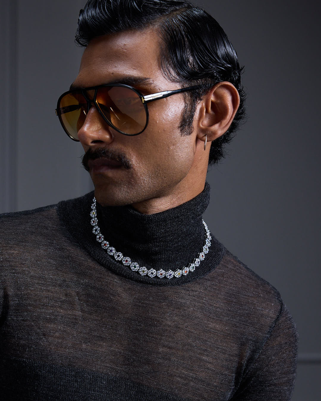 Model wearing HALO TENNIS Chain styled for luxury street fashion - by Wrong Era